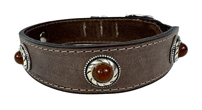 Sazzz Collar Dog Boho Treasure Stone Vintage Leather Brown