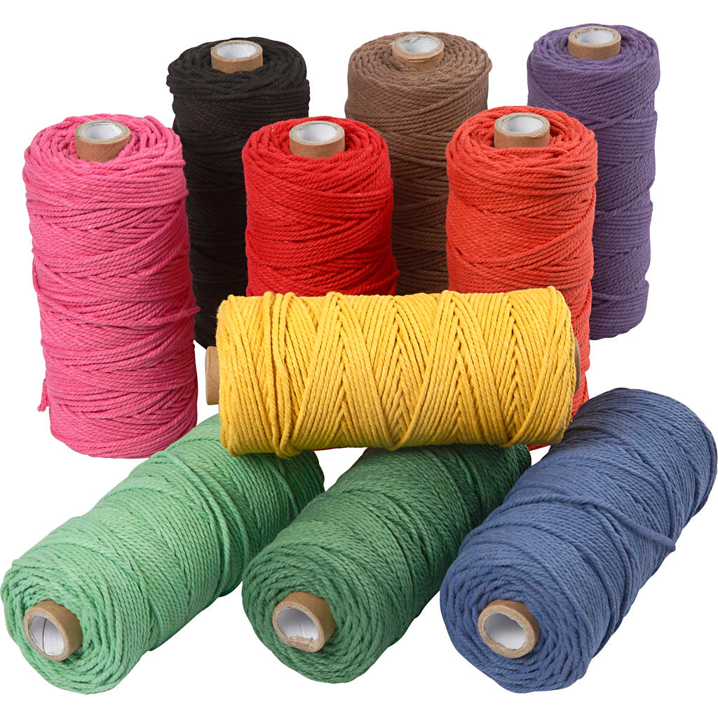 Creativ Company Makrameeschnur, L: 100 m, Stärke 2 mm, dicke Qualität 12 36, kräftige Farben, 10x225 g 1 Box