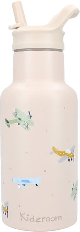 Kidzroom Small Talk – Schulbecher und Trinkflasche – 350 ml – Edelstahl – Flugzeug – Beige