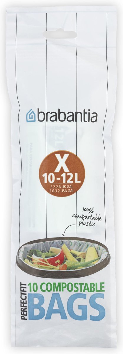 Brabantia Perfectfit Müllbeutel – 100 % kompostierbar – biologisch abbaubar – 10 12 l – Code x – 10 Stück