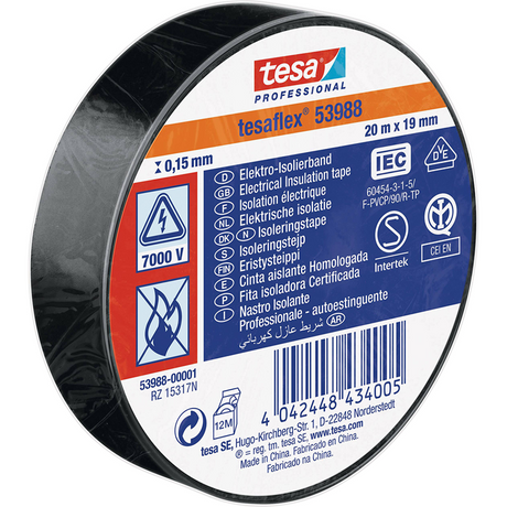 Tesa professional tesa isolatietape 19mm - 20 meter - zwart