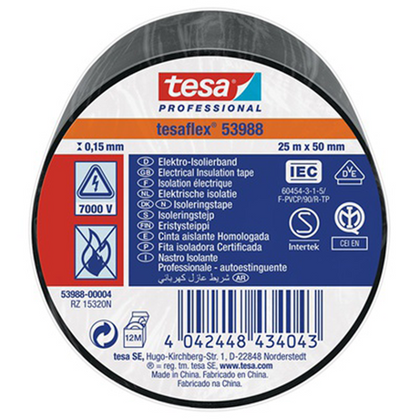 Tesa Professional 1064478 – Tesa 53988 Elektronik-Isolierband 25 m 50 mm schwarz | 8 Stück