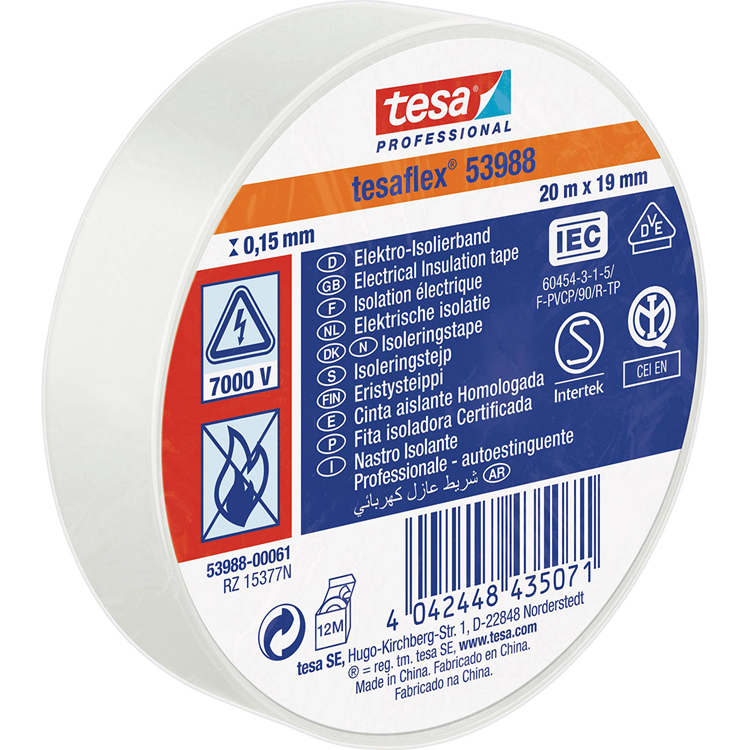 Tesa professional 1064501 - tesa 53988 electronische isolatietape 20m 19mm wit | 10 stuks