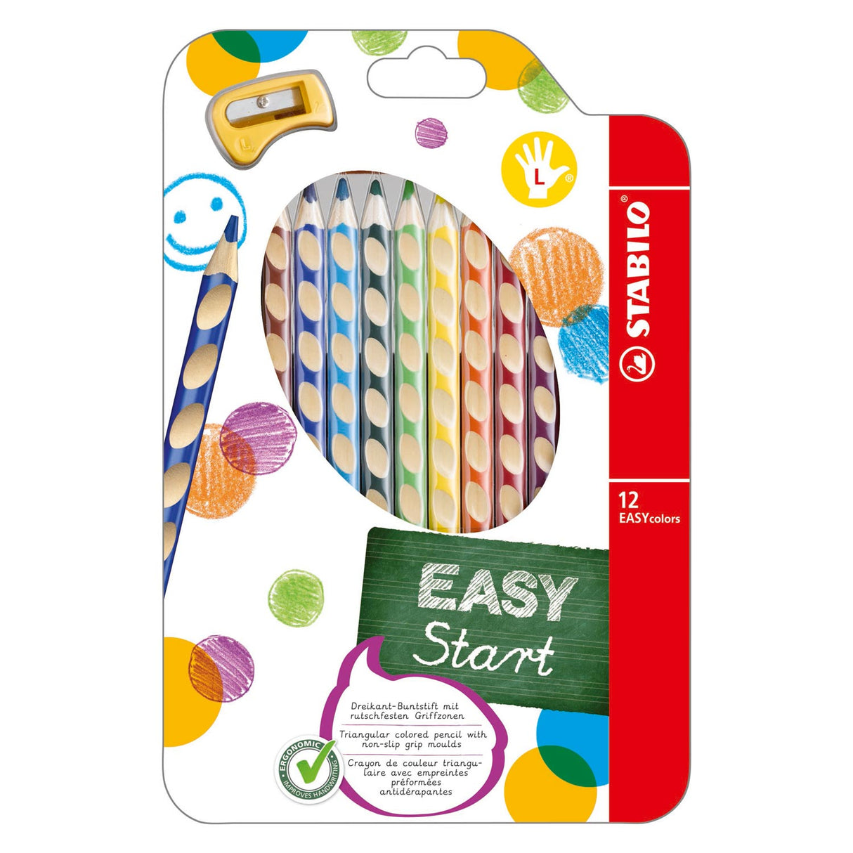 Stabilo EasyColors Colored Stifte links 12 Stcs. + Bleistiftschärfer