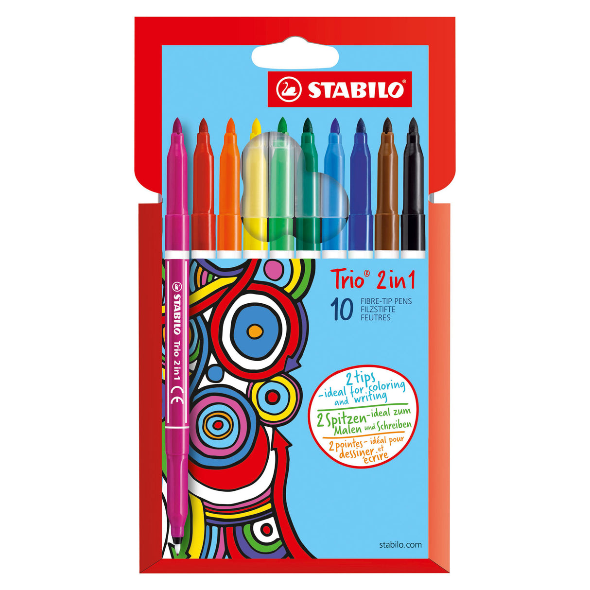 Stabilo Trio 2 in 1 - Filztip Stift und Fineliner in einem - Set 10 Stücke
