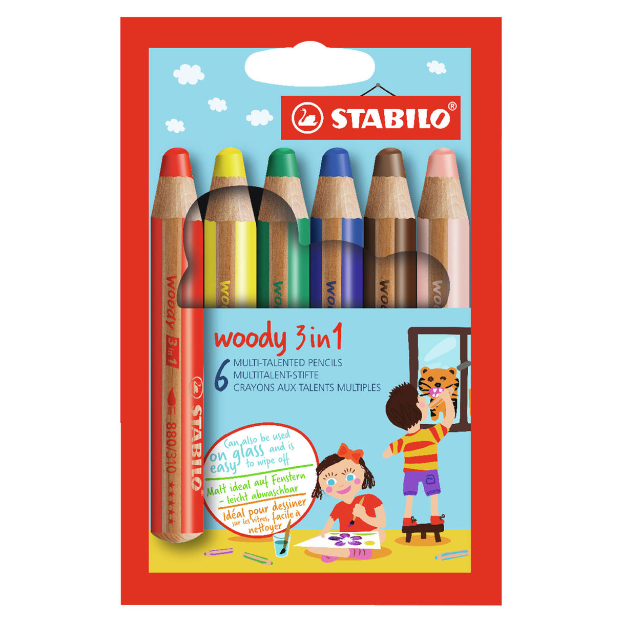 Stabilo Woody 3in1 fargede blyanter - 6 farger