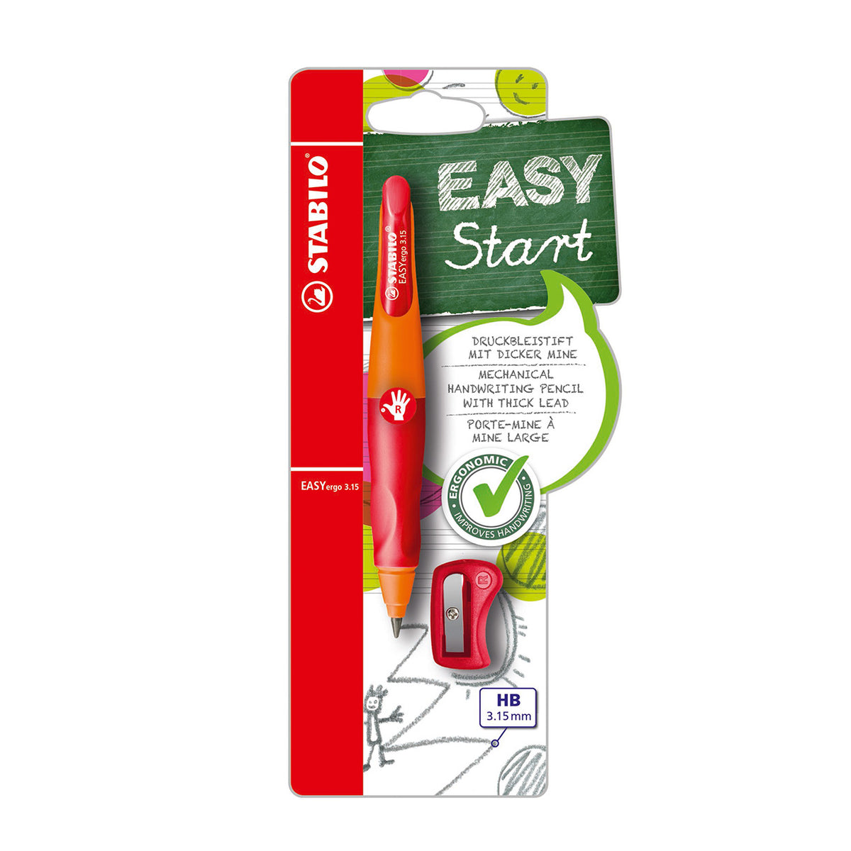 Stabilo easyergo 3.15 – ergonomischer Druckbleistift – Rechtshänder – rot