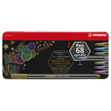 Stabilo Pen 68 Metallic Metal Box Felt -Tip stylos, 8e.