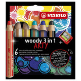 Crayons de couleur arty de stabililo Woody - 6 couleurs + crayon Sharper