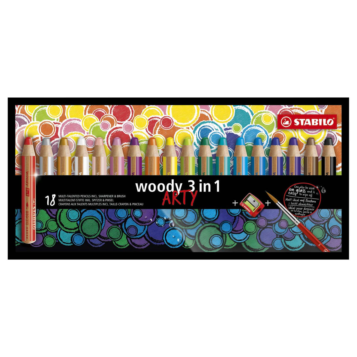Stabilo Woody 3 in 1 – Multitalent Buntstift – Arty – Set 18-tlg. + Bleistiftspitzer