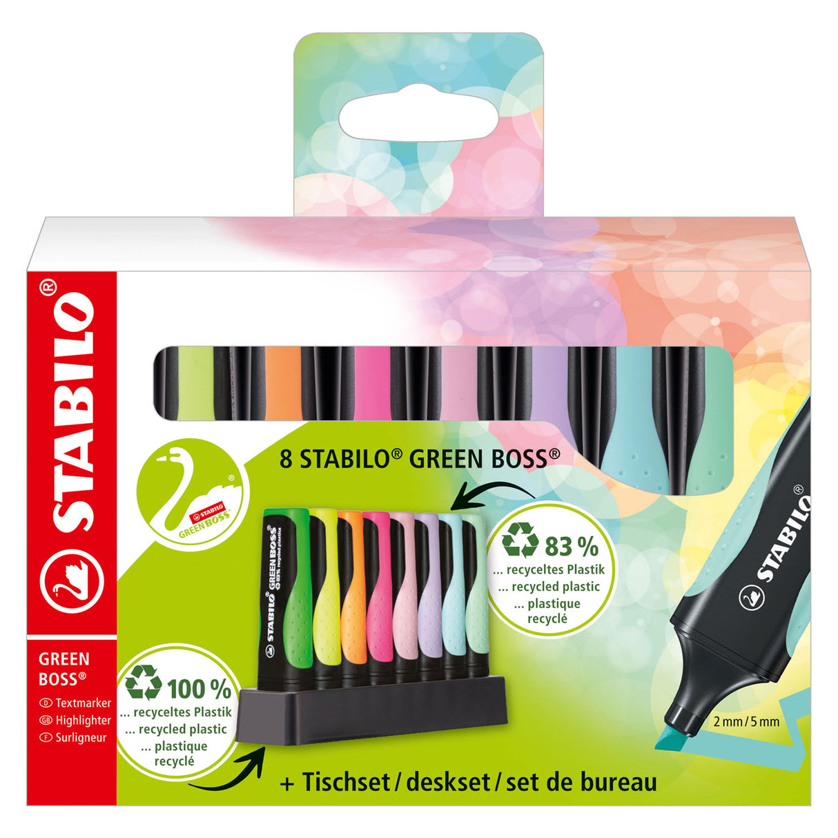 Stabilo Green Boss Pastell – Textmarker – 8-teiliges Schreibtischset