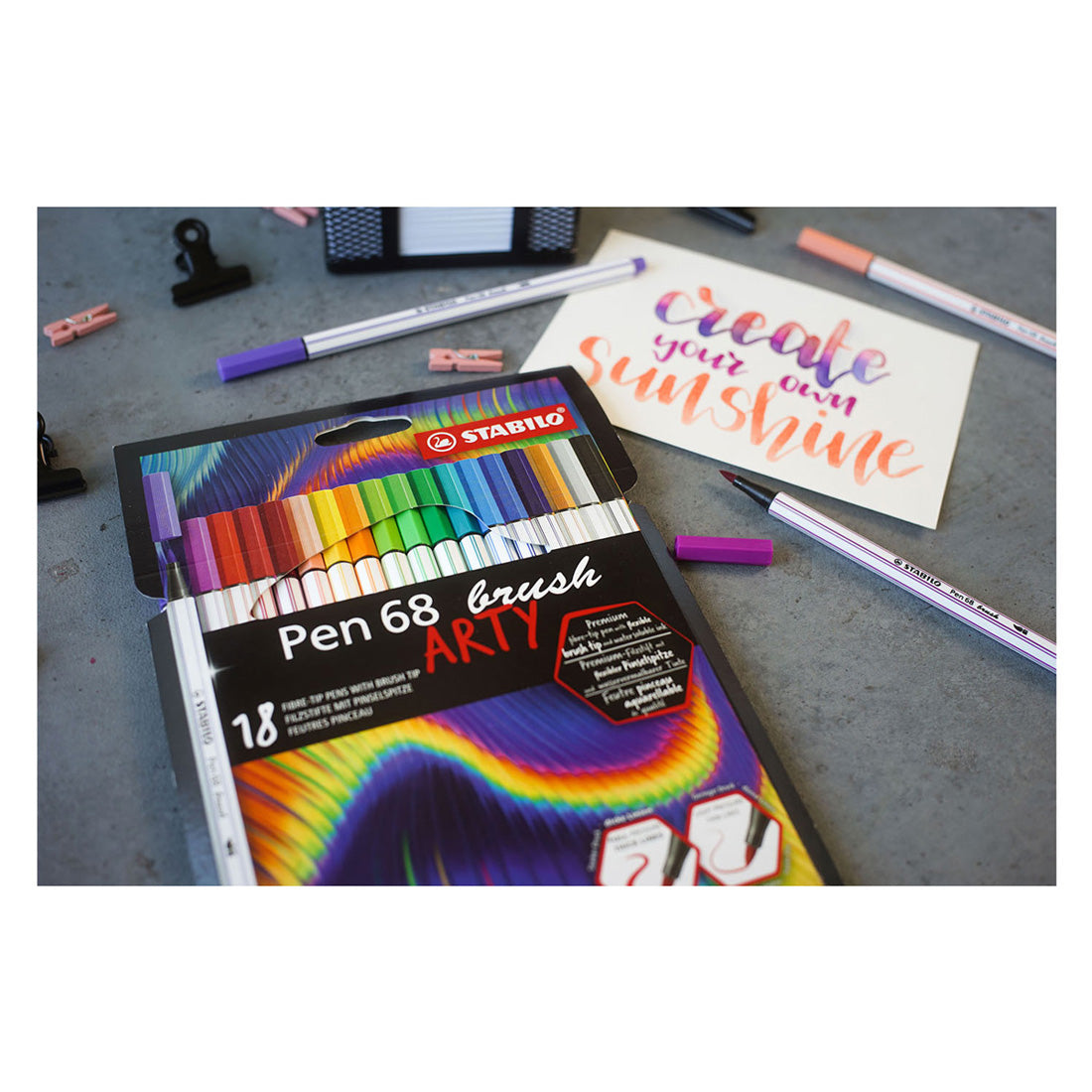 Stabilo Pen 68 Pinsel – Filzstift – Arty – Set mit 18 Teilen