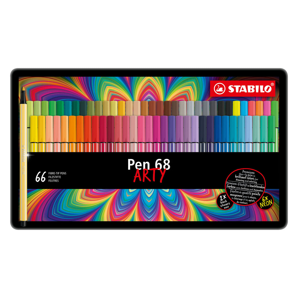 Stabilo Pen 68 Arty metal box felt -tip pens, 66st.