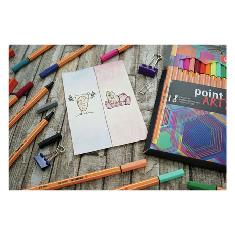 Stabilo point 88 – Premium Fineliner – fein 0,4 mm – Metalletui mit 66 Teilen – mit 65 verschiedenen Farben