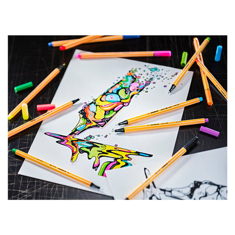 Stabilo point 88 – Premium Fineliner – fein 0,4 mm – Metalletui mit 66 Teilen – mit 65 verschiedenen Farben