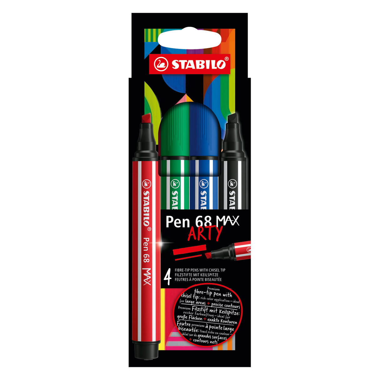 Stabilo Pen 68 Max Arty Felt -tip Pen z debelim dletnim vrhom 4 barve