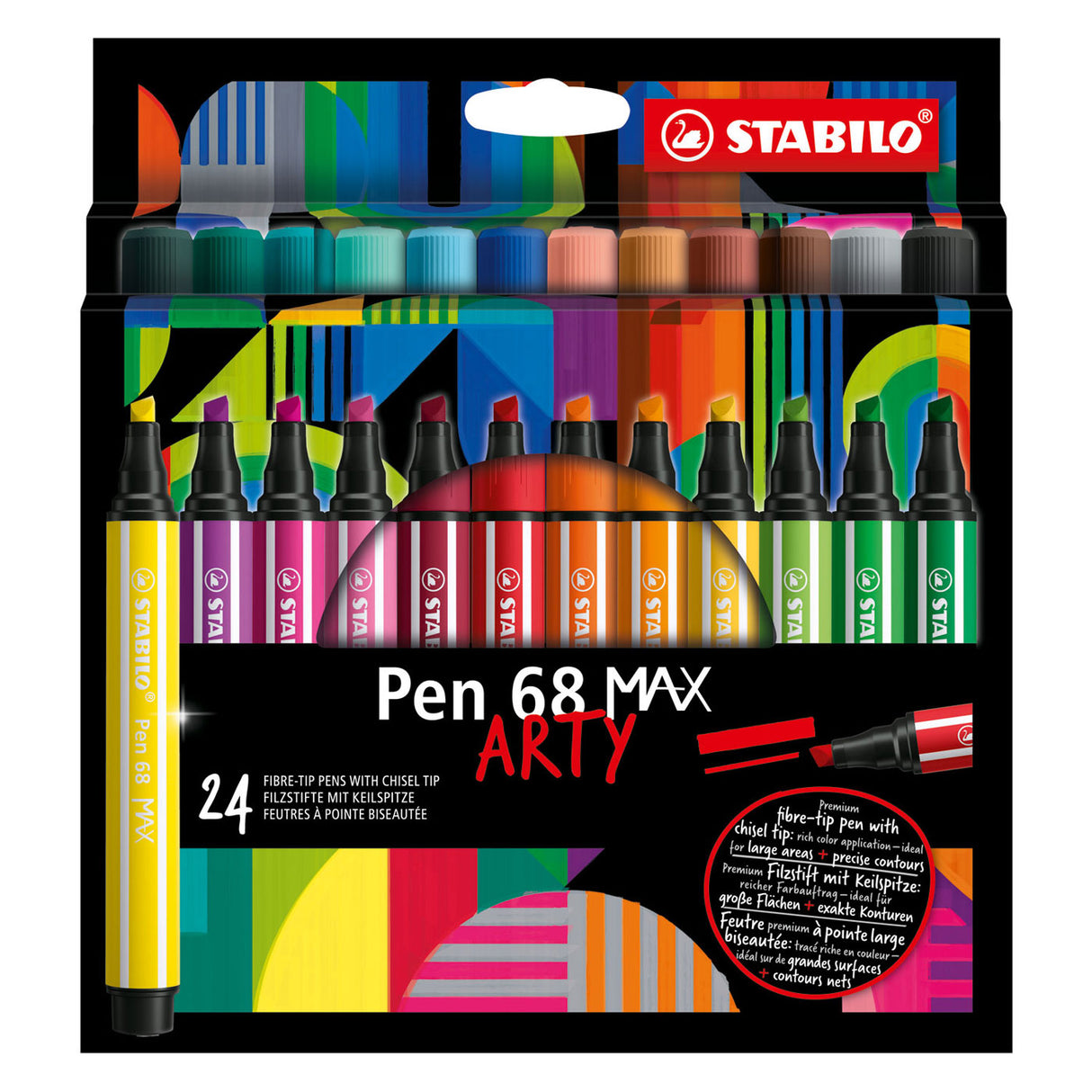 Stabilo Pen 68 Max Arty Felt -tip Pen z debelim vrhom iz dleta 24 barv