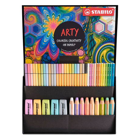 Stabilo Boss Original, Woody 3 in 1, Aquacolor, Stift 68 und Punkt 88 – kreatives Arty-Mix-Set in Luxusbox – mit 50 Teilen