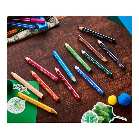 Stabilo Trio dick – dreieckige Buntstifte mit extra dicker Mine – Animal Vibes – Etui mit 12 Farben