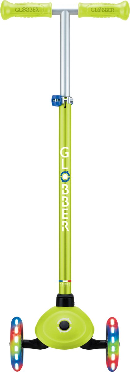 Globber 3-Rad-Roller – Primo Plus Lichter Limettengrün – Grün – leuchtende Räder – höhenverstellbar – von 3 bis 9 Jahren