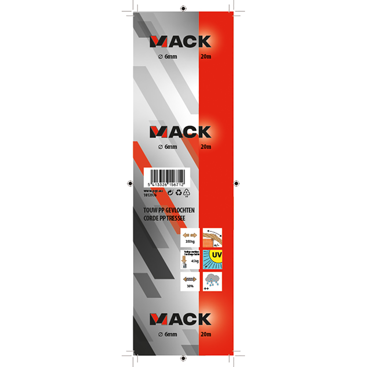 Mack 1013976 - pp gevlochten wit blauw streng6mm 20m | 5 stuks