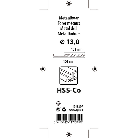 Mack 1018207 - metaalboor hss co5% din 338 ø 13,0 x 151 mm | 3 stuks