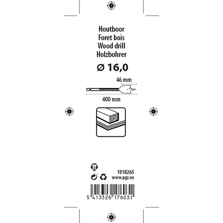 Mack 1018265 - platte houtboor din 7487 ø 16,0 x 400 mm | 5 stuks
