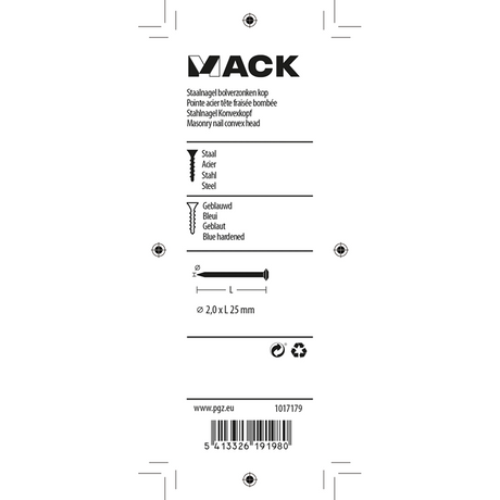 Mack 1017179 - staalnagel bvk staal geblauwd 40 gr 2,0 x 25 mm | 10 stuks