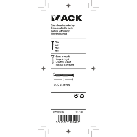 Mack 1017189 - stalen ribnagel vk st.gehard + verz.14 st 2,7 x 60 mm | 10 stuks
