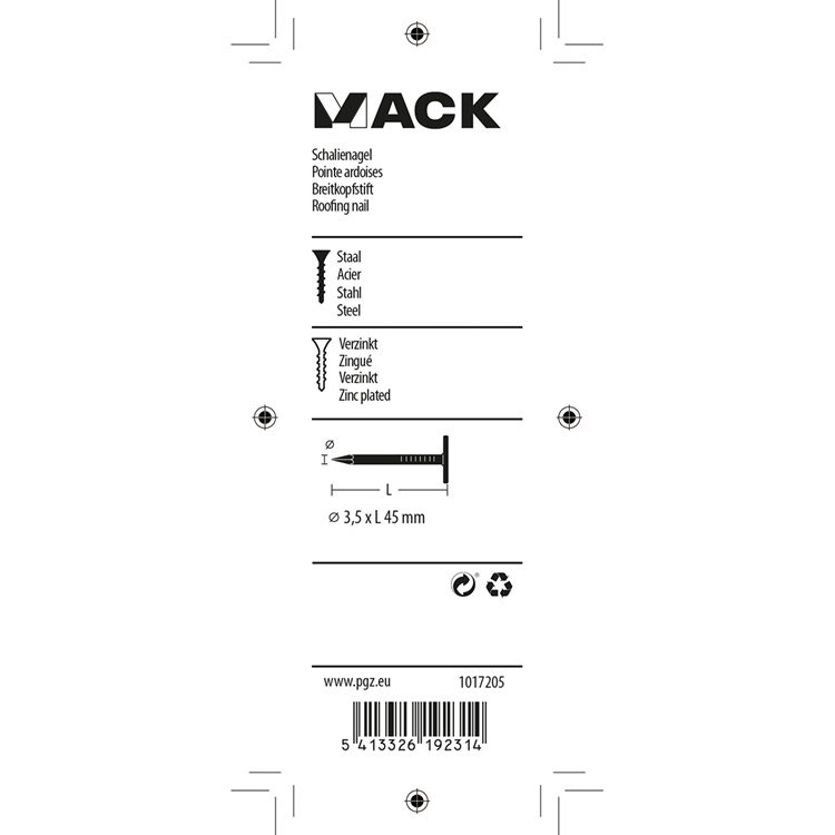 Mack 1017205 - schalienagel staal verzinkt 100 gr 3,5 x 45 mm | 5 stuks