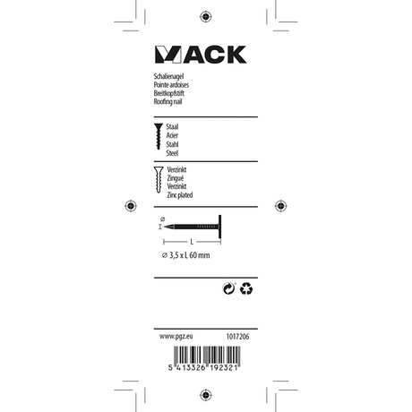 Mack 1017206 - schalienagel staal verzinkt 100 gr 3,5 x 60 mm | 5 stuks