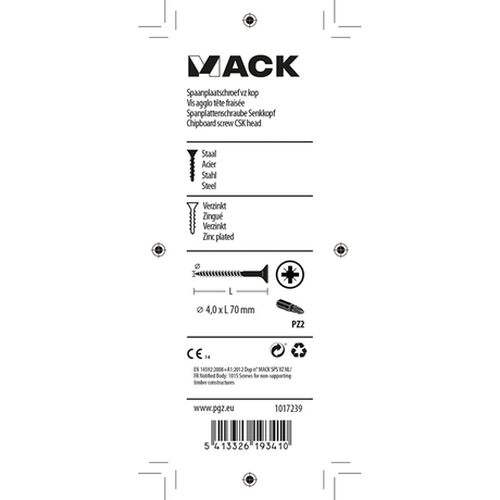 Mack 1017239 - spaanplaatschroef vz kop geelverz.10 st 4,0 x 70 mm | 10 stuks