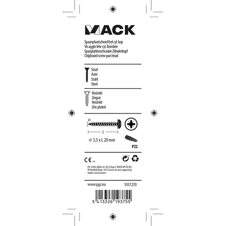 Mack 1017270 - spaanplaatschroef cylkop geelverz.35 st 3,5 x 20 mm | 10 stuks
