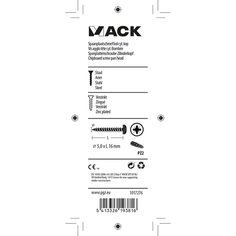 Mack 1017276 - spaanplaatschroef cylkop geelverz.25 st 5,0 x 16 mm | 10 stuks