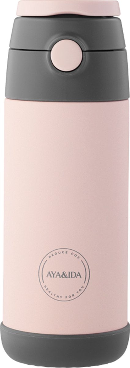 Aya ida – Trinkflasche – Thermoskanne – Wasserflasche – Kinderstrohhalm – 350 ml – zartes Rosa