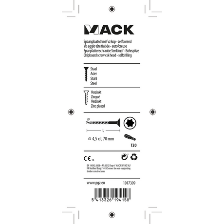 Mack 1017309 - spaanplschr.vzkop-zelfb. geelverz. 9 st 4,5 x 70 mm | 10 stuks