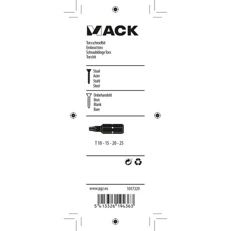Mack 1017329 - torx schroefbit staal onbehandeld 4 st t10-15 20-25 | 10 stuks