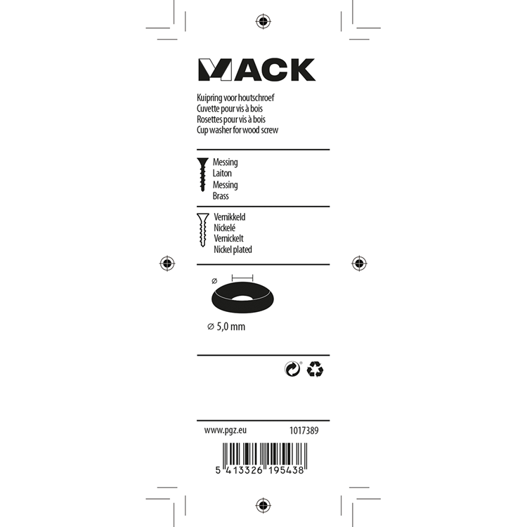 Mack 1017389 - kuipring vr houtschroef mess. vern. 8st 5,0 mm | 10 stuks