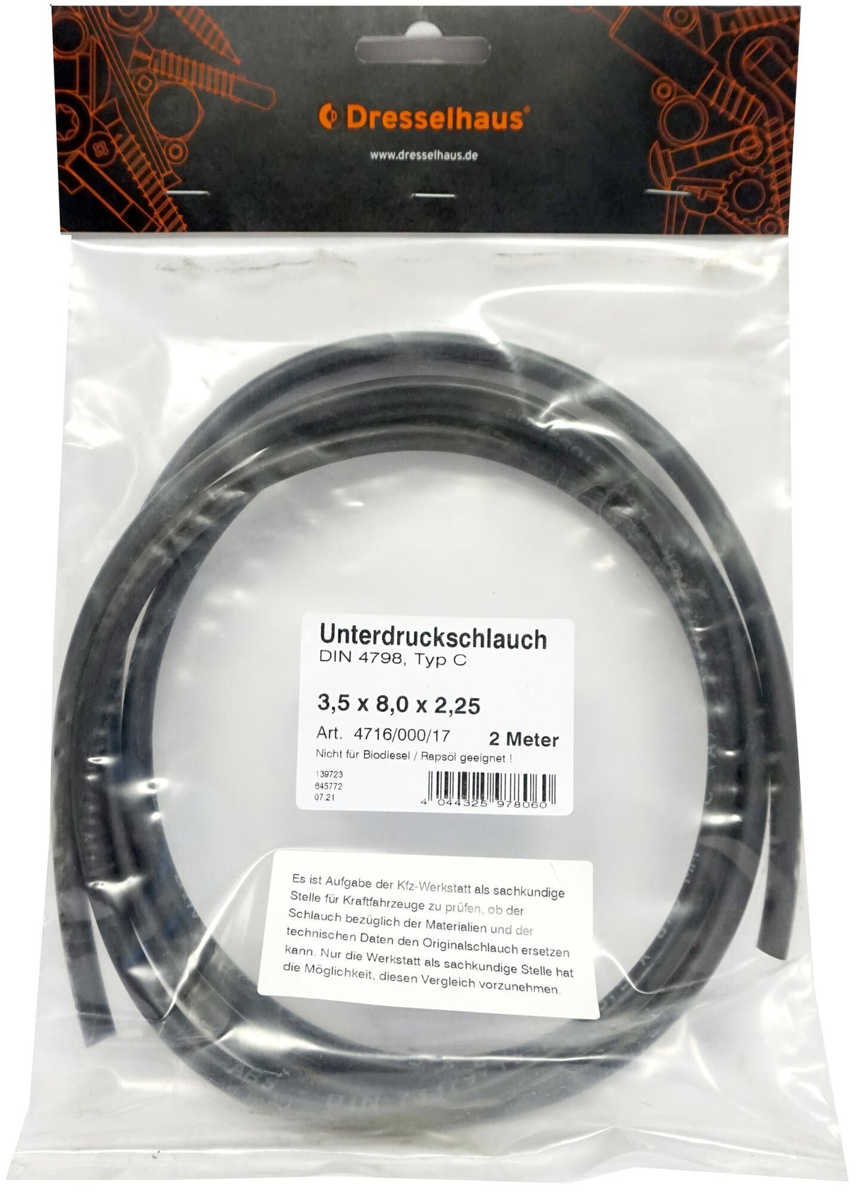 Dresselhaus Vakuumschlauch Kraftstoffschläuche 3,5x8x2,25 2m