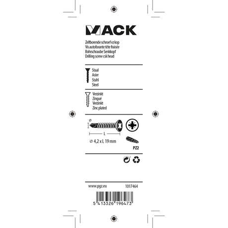 Mack 1017464 - zelfborende schroef vz kop verz. 26 st 4,2 x 19 mm | 10 stuks