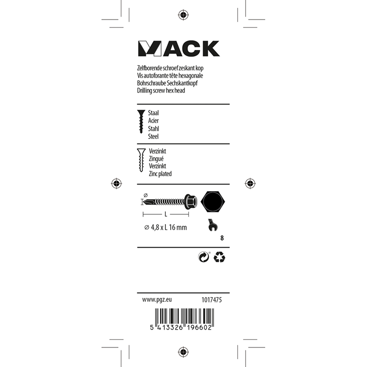 Mack 1017475 - zelfborende schroef zesk.kop verz. 24st 4,8 x 16 mm | 10 stuks