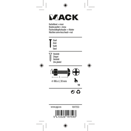 Mack 1017553 - kachelbout + moer staal verzinkt 8 st m6 x 30 mm | 5 stuks