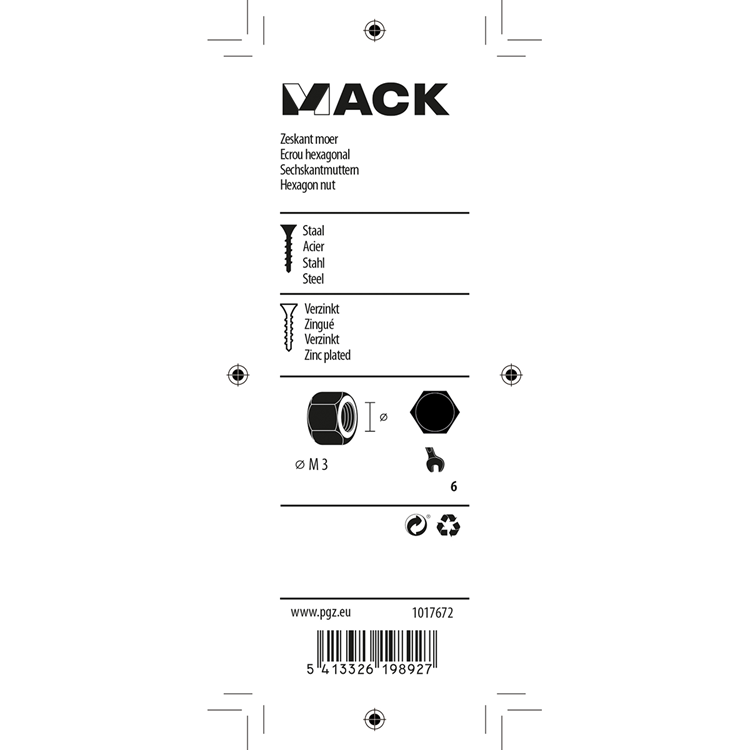 Mack 1017672 - zeskant moer staal verzinkt 60 st m 3 | 10 stuks