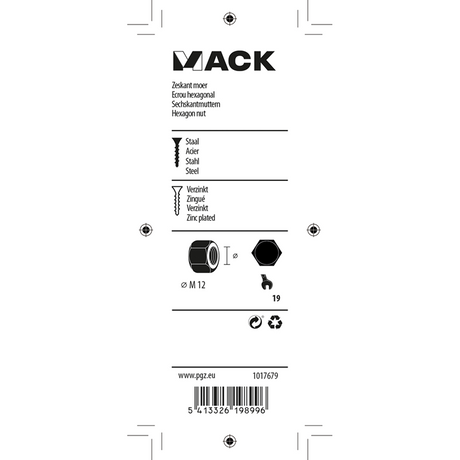Mack 1017679 - zeskant moer staal verzinkt 6 st m 12 | 10 stuks