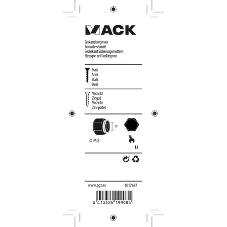 Mack 1017687 - zeskant borgmoer staal verzinkt 12 st m8 | 10 stuks