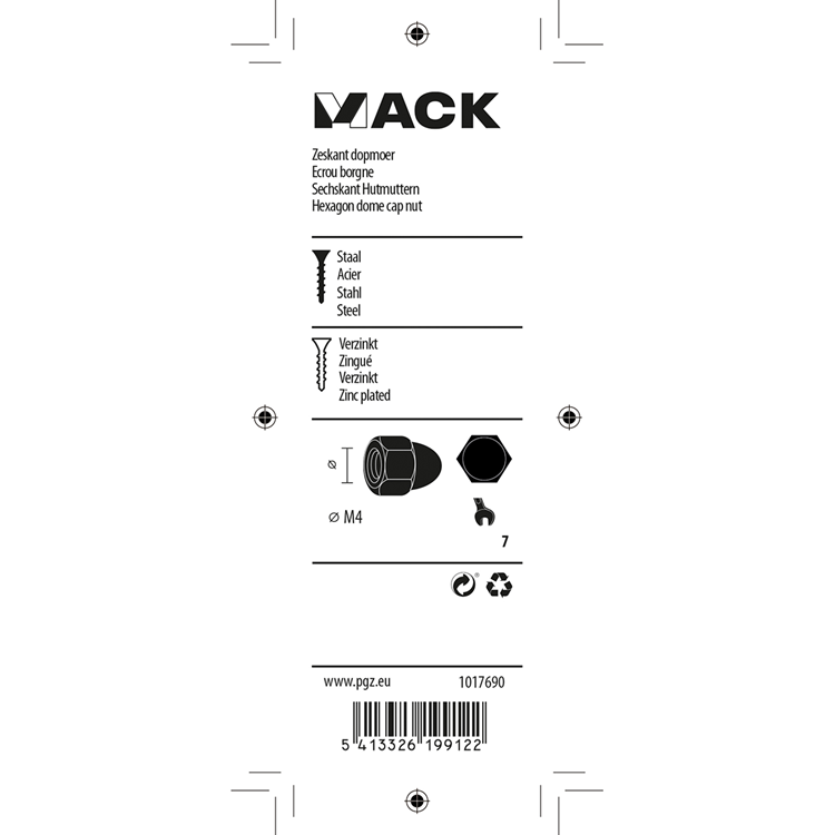 Mack 1017690 - zeskant dopmoer staal verzinkt10 st m4 | 10 stuks