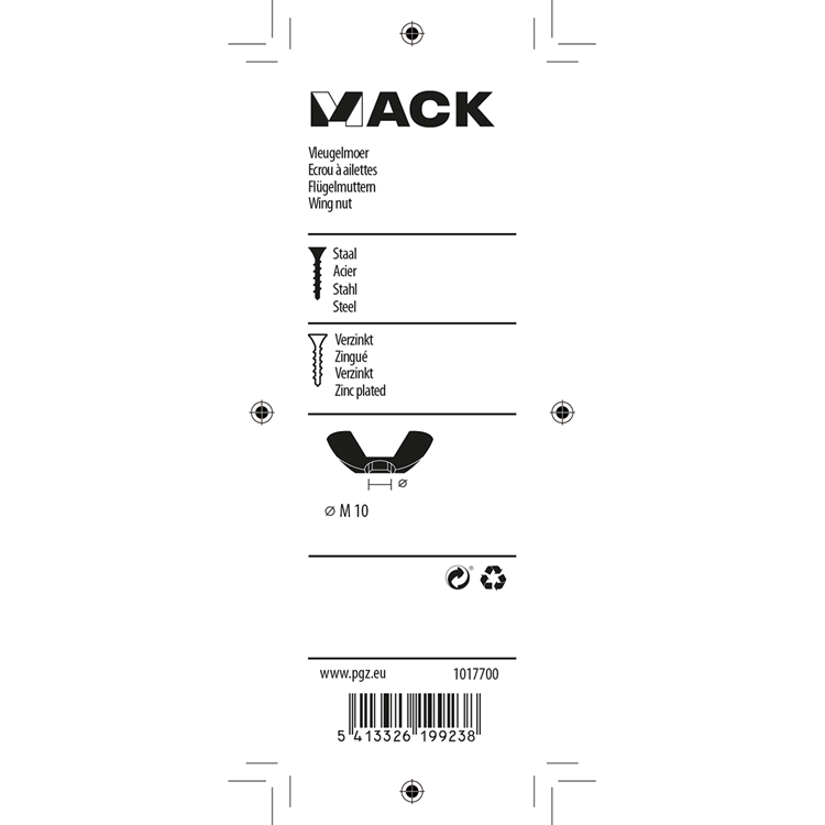 Mack 1017700 - vleugelmoer staal verzinkt 2 st m10 | 5 stuks