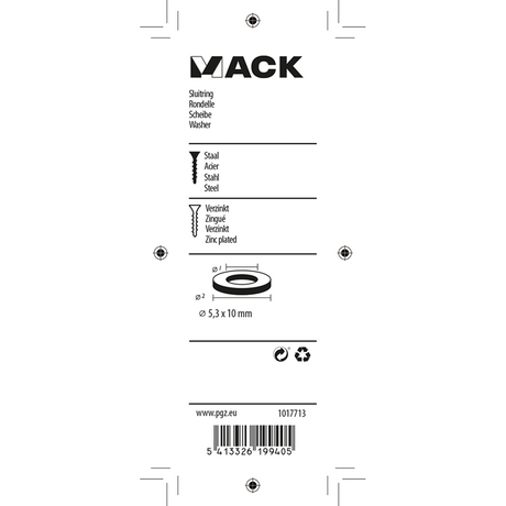 Mack 1017713 - sluitring staal verzinkt 50 st 5,3 x 10 mm | 10 stuks