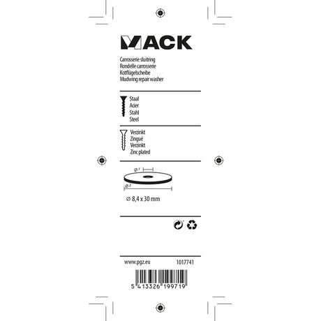 Mack 1017741 - carrosserie sluitring verzinkt12 st 8,4 x 30 mm | 10 stuks