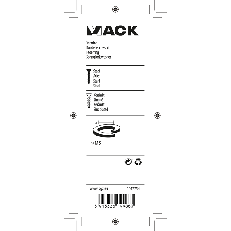 Mack 1017754 - veerring staal verz. 50st m5 | 10 stuks